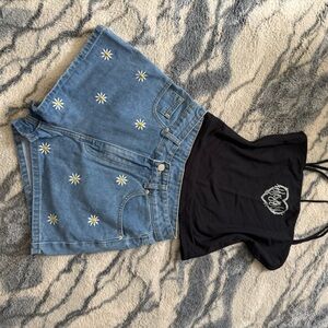 SHEIN Denim Shorts with Floral Embroidery